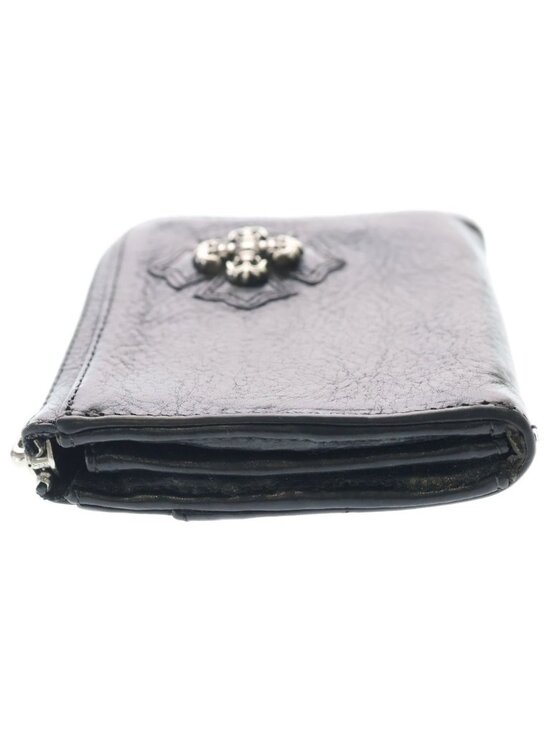 Chrome Hearts Filigree Cross Half Zip Leather Wallet Black Silver